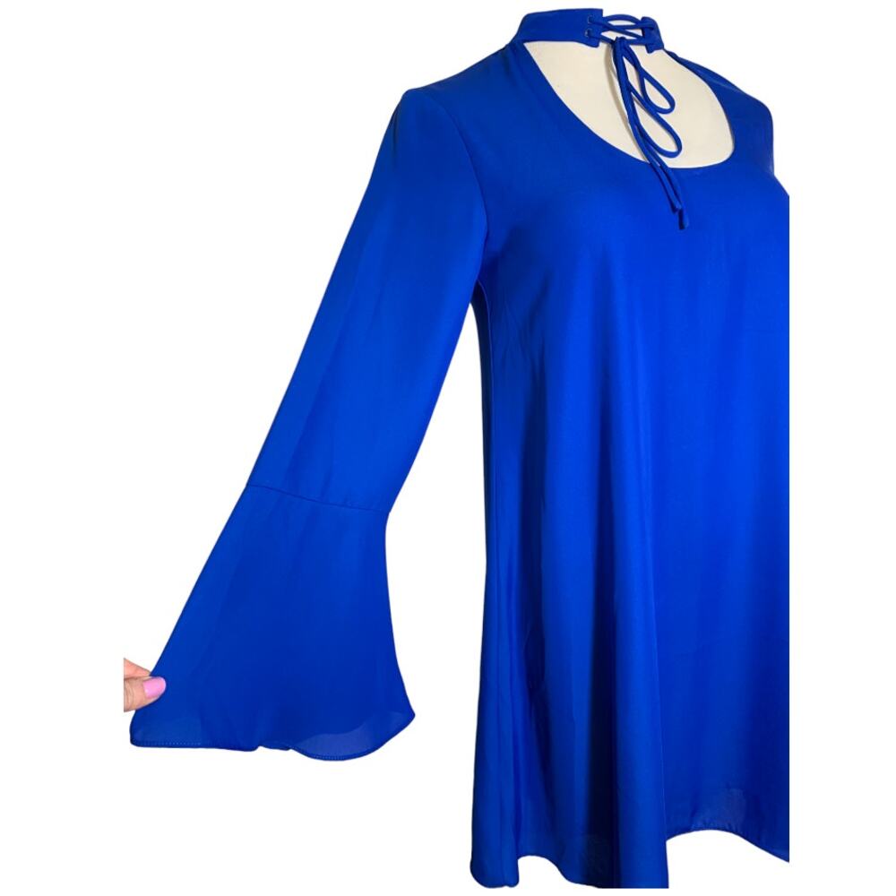 Amanda Uprichard Amherst Choker Tie Neck Bell Sleeve Mini Dress Royal Blue Small - Picture 4 of 13